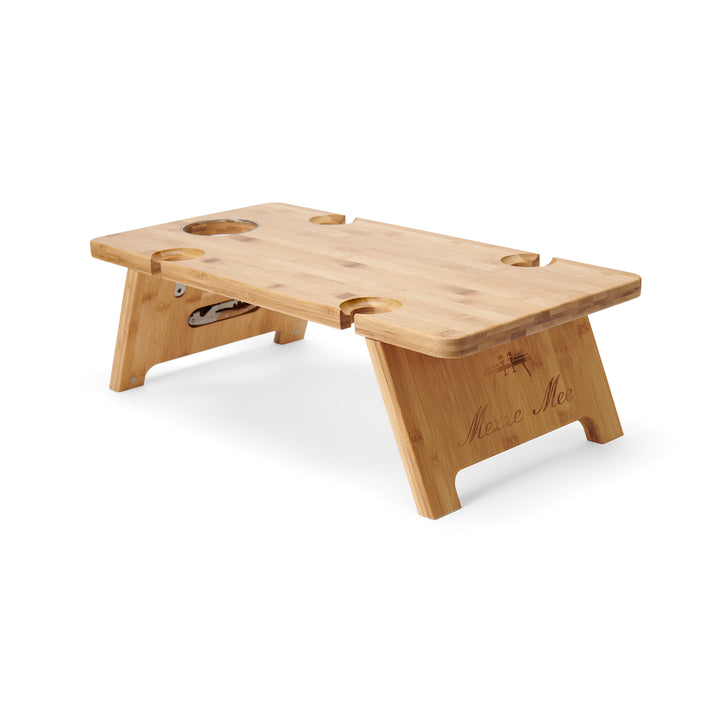 Bamboo Table with cheese knife and bottle opener and carry bag